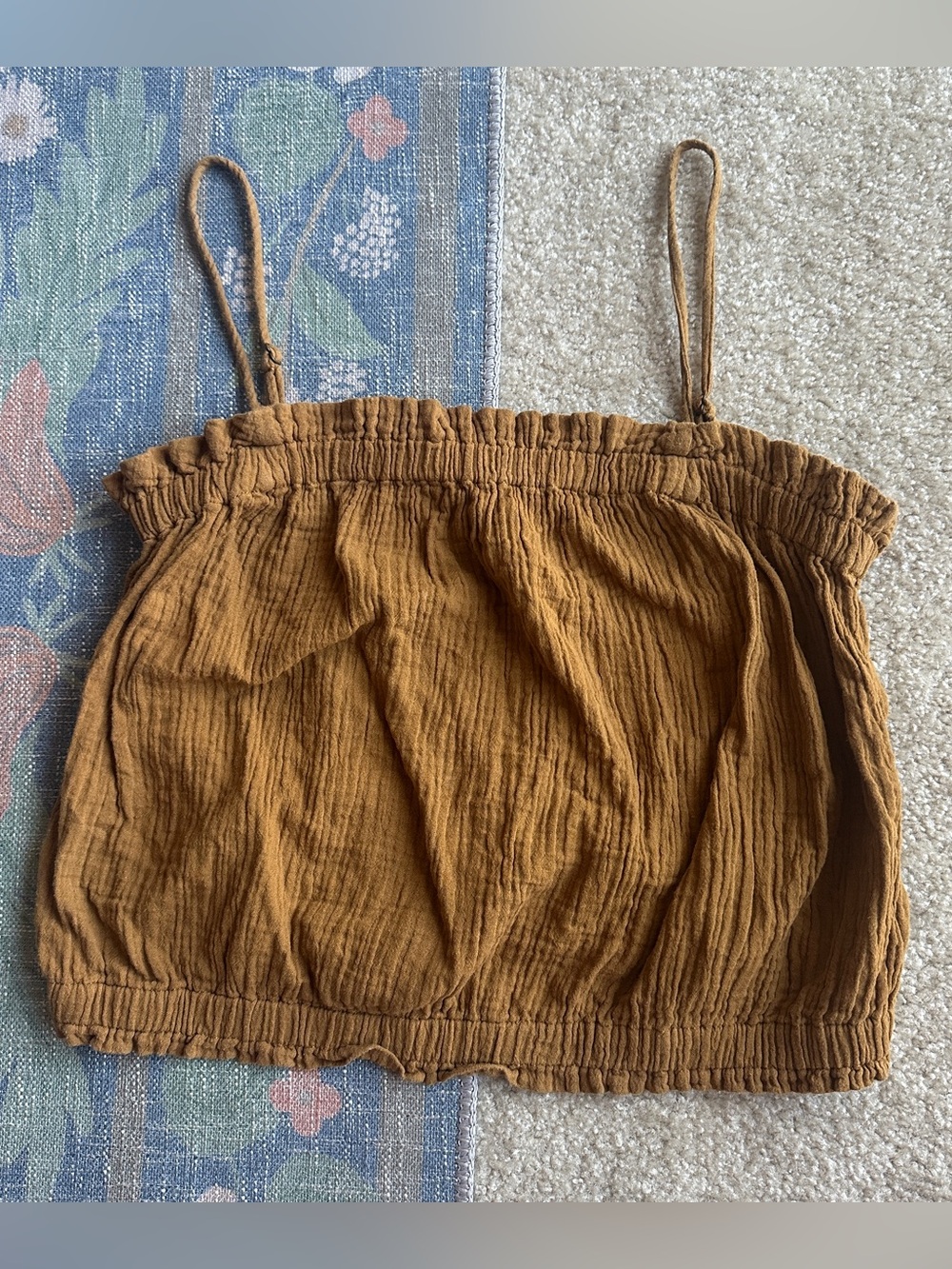 Anthropologie Mustard Brown Gauze Cropped Tank